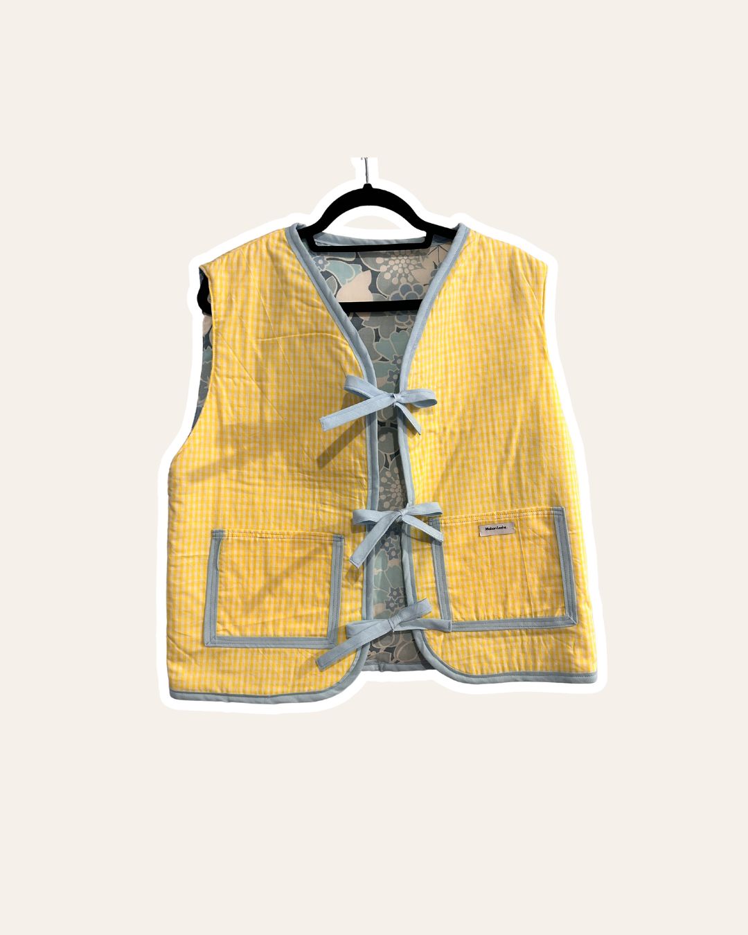 Gilet réversible Manuela - Vichy jaune et bleu fleuri