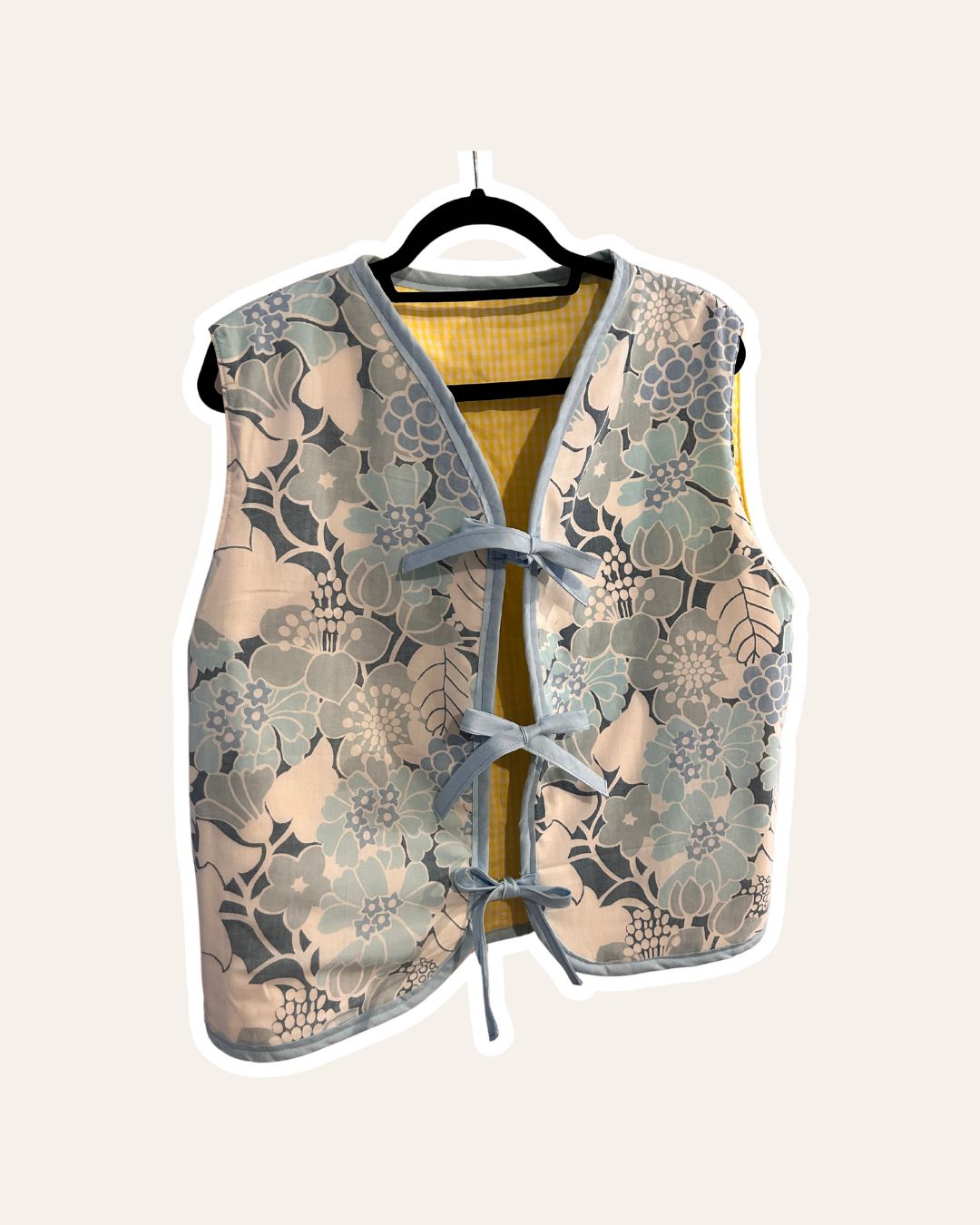 Gilet réversible Manuela - Vichy jaune et bleu fleuri