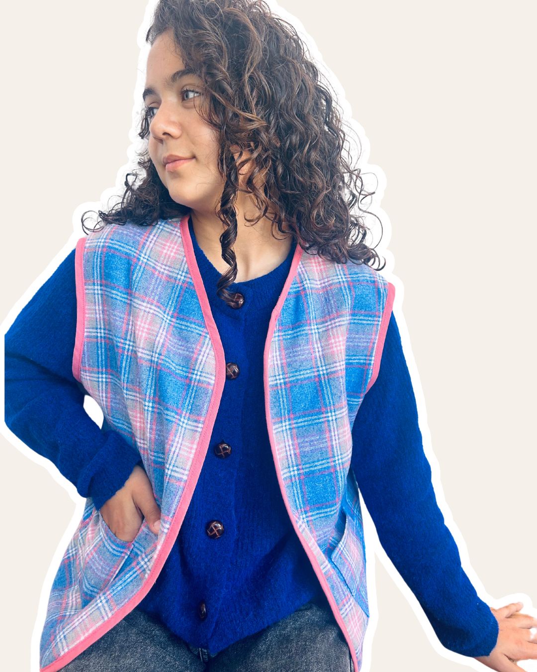 Gilet Manuela - Vichy rose (non réversible)