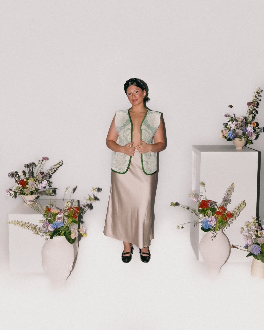 Gilet Manuela réversible - Ornement vert et rose